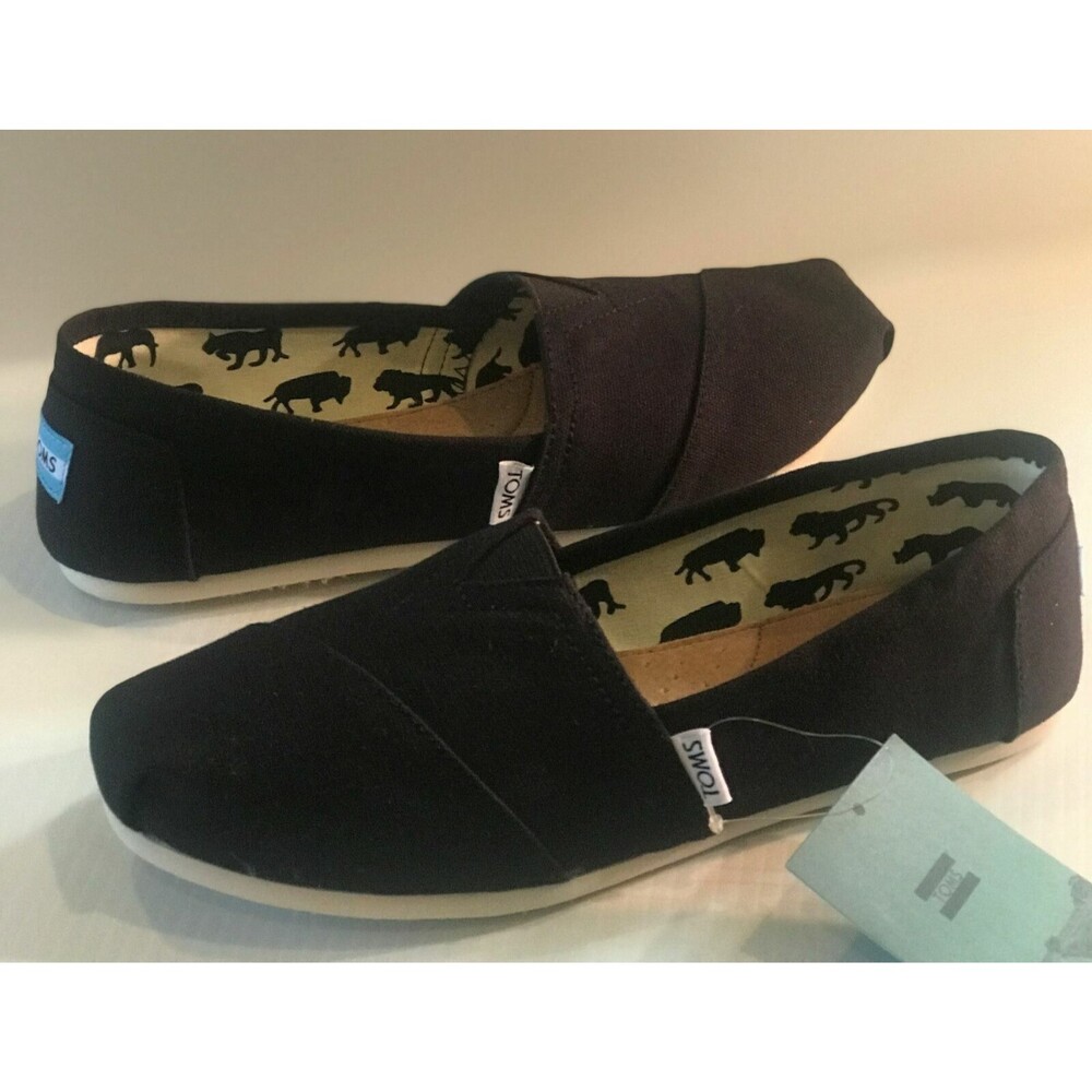 TOMS Loafers Slip On Black Canvas Flats Shoes Classics Summer Women's 8